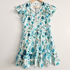Celina Moon Flutter Sleeve Dress Blue Floral Size M New With Tags Retail: $230